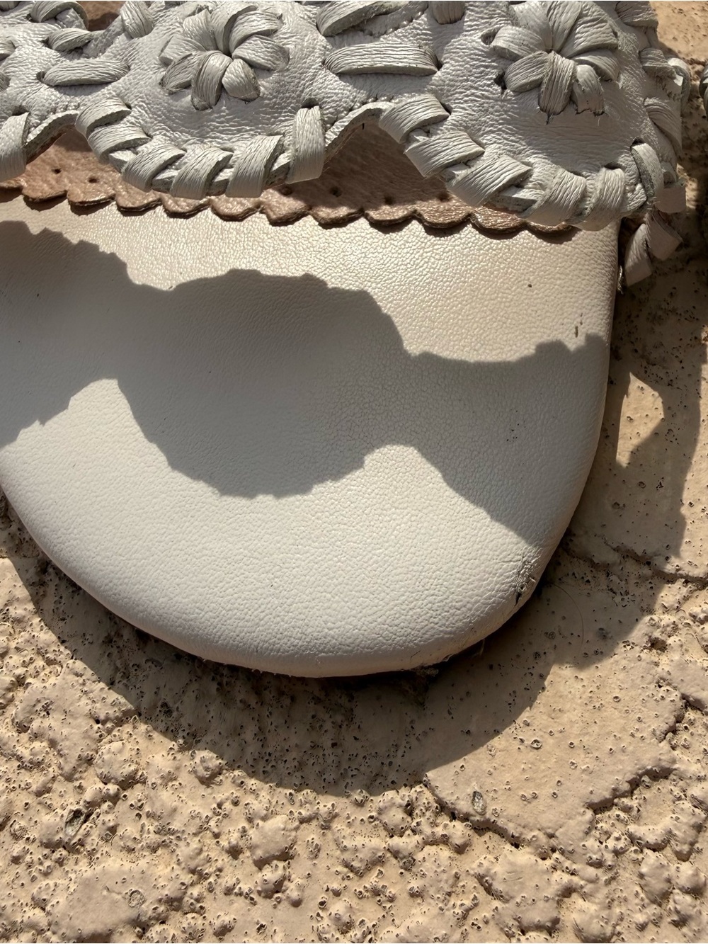 Jack Rogers Navajo Double Strap Slide Sandals Ivory Leather Whipstitched Size 9 - Picture 6 of 8